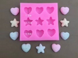 Molde silicona 6 corazones y 3 estrellas 